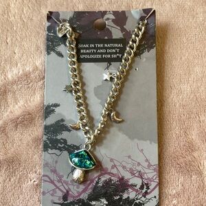 Cute necklace silver star and moon mushroom green jewelry hot topic not worn